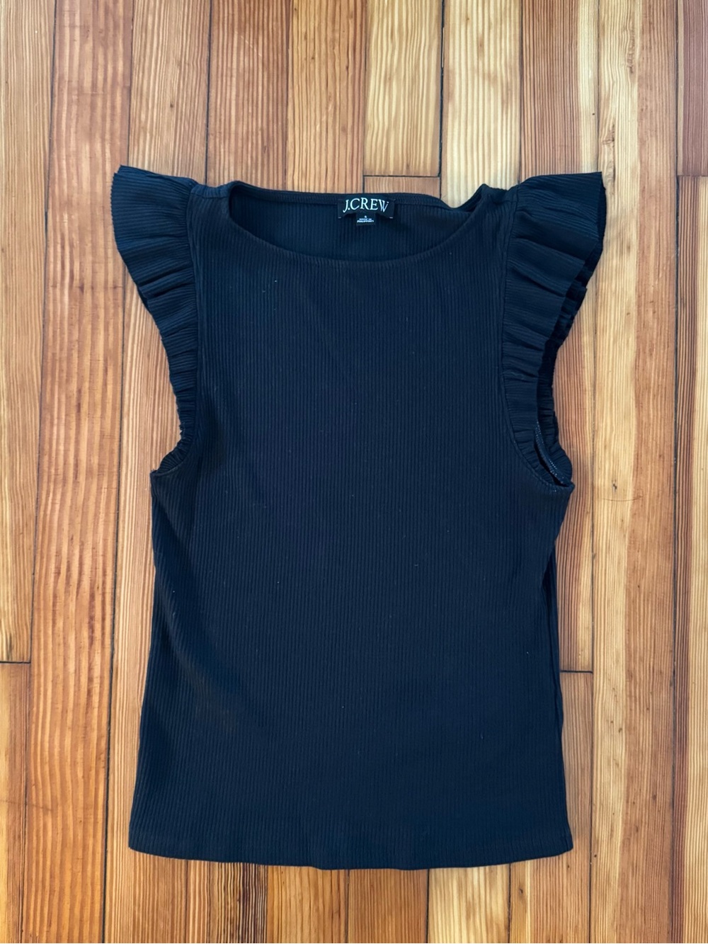 J. Crew Black Ribbed Tank with Ruffle Sleeves
